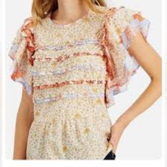 INC International Concepts Cream Ruffled Peplum Blouse NWT XS - Picture 1 of 7